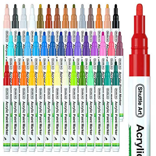 Shuttle Art Paint Pens, 42 Colors Acrylic Paint Markers, Low-Odor Water-Based Quick Dry Paint Markers for Rock, Wood, Metal, Plastic, Glass, Canvas, Ceramic - color: 42 Colors