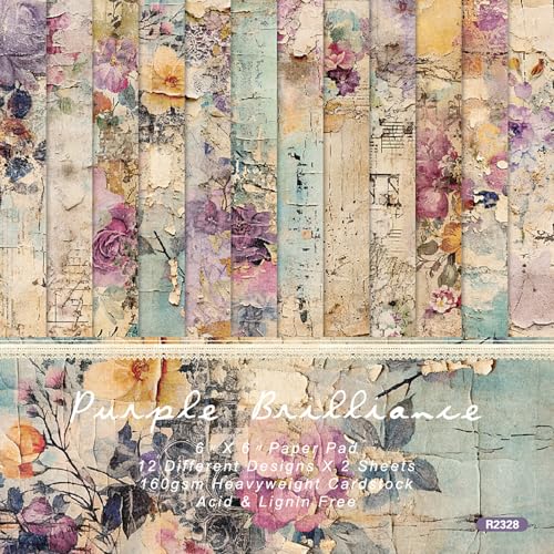 Vintage Floral Scrapbook Paper Pad 6x6, 24 Decorative Sheets, Shabby Chic Junk Journal Paper, Botanical Collage 160gsm Heavyweight Cardstock for Journaling, Card Making, DIY Crafts & Mixed Media - color: R2328, size: 6"×6"