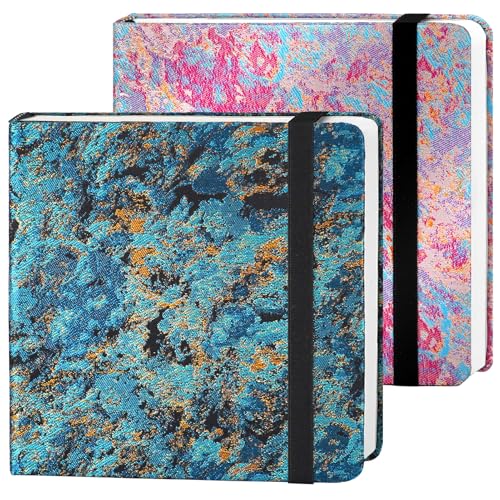 Funto Watercolor Journal, 6.3x6.3, 2 Pack, 24 Sheets Each, 100% Cotton Cold Press, 300gsm/140lb, Inner Paper Pocket, Art Supplies for Mixed Media - color: Gilded Lilac&Blue Gold