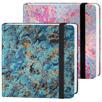 Funto Watercolor Journal, 6.3x6.3, 2 Pack, 24 Sheets Each, 100% Cotton Cold Press, 300gsm/140lb, Inner Paper Pocket, Art Supplies for Mixed Media - color: Gilded Lilac&Blue Gold