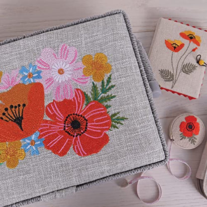 Hobby Gift Medium Sewing Box Organiser, Fabric Covered Storage Box with Handle, Internal Tray, Pin Cushion and Pocket for Sewing, Quilting and Knitting Supplies - color: Wild Flowers