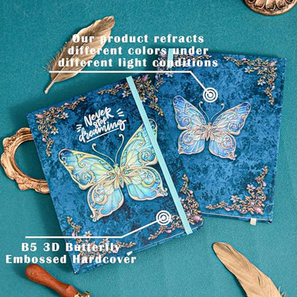B5 Hardcover Journal for Women & Men -Butterfly Aesthetic Lined Notebook | 192 Pages Thick 80gsm Paper Writing Journal for Office, School, Travel Notes & Gift-9" x 6.9 - color: Sky Blue
