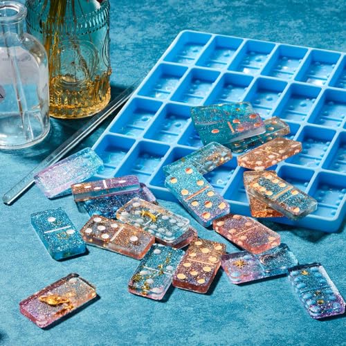 Patelai Domino Mold for Resin Domino Mold for Epoxy Candy Clay Chocolate Mould 28 Cavities Silicone Mould Pendant Epoxy Cake Jewelry Making Tool (Holographic, Blue) - size: Holographic