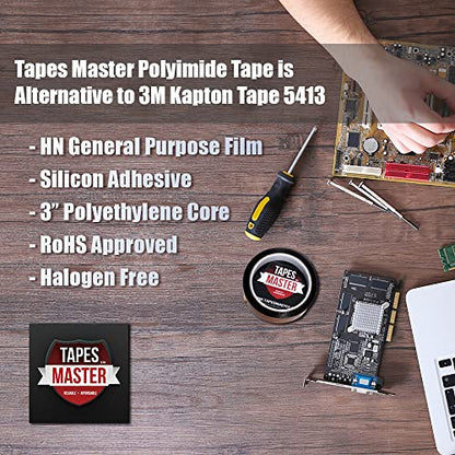 Tapes Master 5 Rolls - 1/4" x 36 Yds 1 Mil Kapton Tape - Polyimide High Temperature Heat Rresistant Tape with Silicone Adhesive - No Residue - color: 5 Rolls - 1/4" x 36 Yds, size: 1 Mil