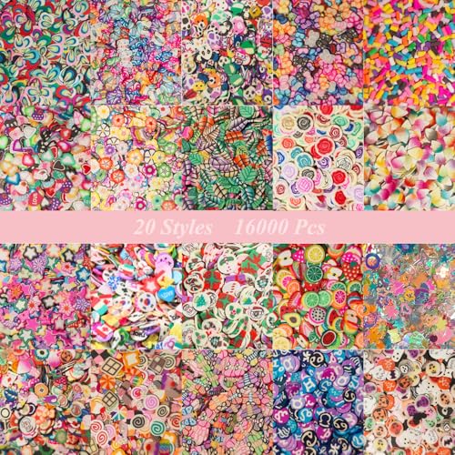 20000 pcs (20 Styles) Clay Slices Charms, VEINARDYL Nail Art Slices Fruit Heart Flower 3D Polymer Clay for DIY Crafts Resin Slime Making Cellphone Decoration - color: Mixed theme - 20000pcs