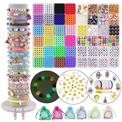 JQEEYGV Friendship Bracelet Kit, 2 Boxs 7300Pcs Clay Beads for Bracelet Making Kit with Number Letter Beads DIY Jewelry Charms Making Crafts Gifts for Girls Ages 6-12 - color: 7300Pcs 24Colors