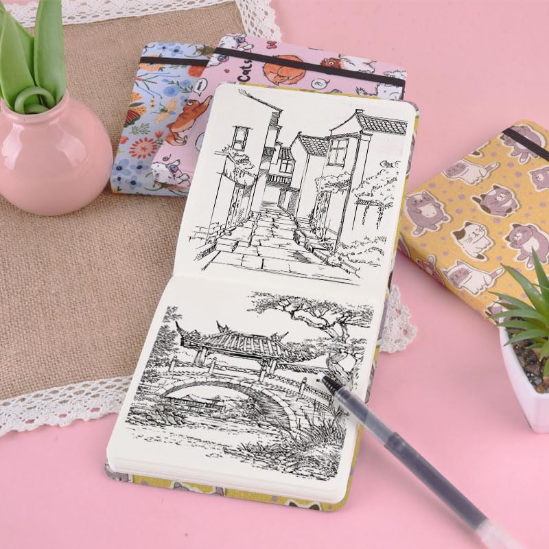 4.8" x 4.8" Hardcover Sketchbook,Small Mixed Media SketchPad,96 Sheets 80gsm Acid-Free Artist Drawing Paper,Travel Journal Pocket Blank Notebook for Painting,Illustration,Art Supplies.Yellow Cute Cat - color: 80gsm Cloth-yellow cute cat