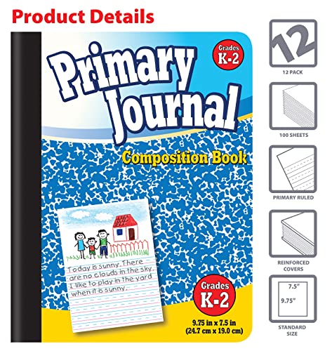 Better Office Products Primary Journals, Hardcover Kindergarten Journal & Kindergarten Composition Notebook, Grades K-2 Primary Composition Book with Picture Space, 100 Sheets