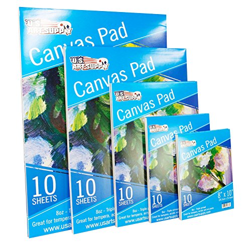U.S. Art Supply 12" x 16" 10-Sheet 8-Ounce Triple Primed Acid-Free Canvas Paper Pad (Pack of 2 Pads), Canvas Paper for Acrylic Painting
