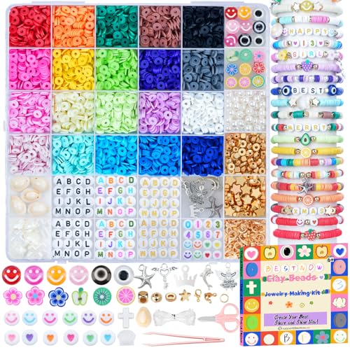 BestNow Clay Beads Bracelet Making Kit for Beginner 5000 Pcs Preppy Polymer Clay Beads with 3 types Letter beads Charms Kit for Jewelry Making DIY Arts and Crafts Birthday Gifts Toys for Kids Age 6-13 - color: 20 Colors + 3 Styles Letter Beads