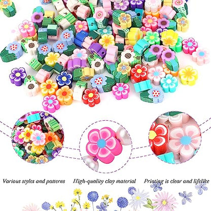 KALIONE 200 Pieces Mixed Flowers Clay Beads, Cute Flower Polymer Clay Beads Charms, 2 Shapes Colorful Flower Spacer Beads Charms for Earring Bracelets Necklace Jewelry DIY Crafts Making Supplies