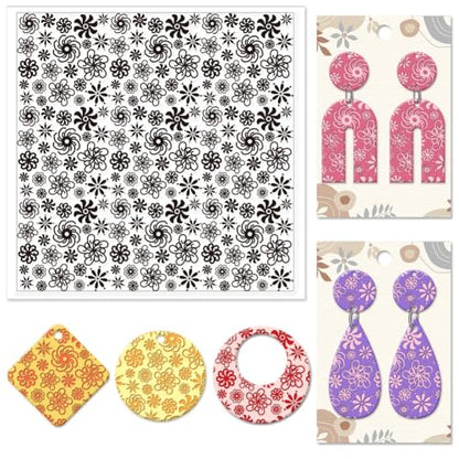 CHGCRAFT Plum Blossoms Polymer Clay Texture Sheets Art Rotation Flowers Silicone Texture Stamp Clay Texture Mat Modeling Pattern Pad Texture Sheets for Jewelry and Clay Earrings Tools - style: Plum Blossoms