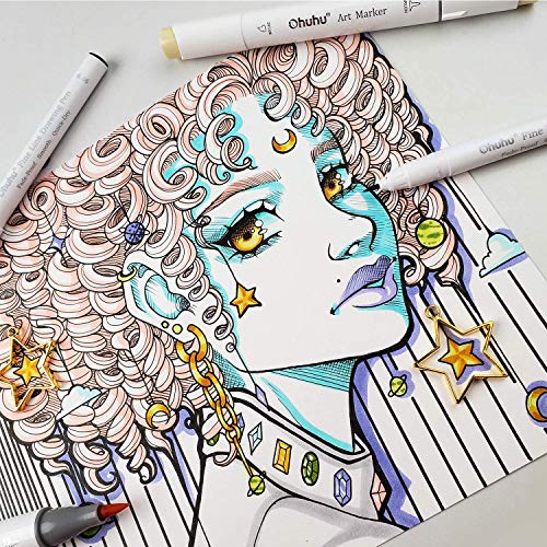 Ohuhu Micro Fineliner Pens 8 Sizes Water & Alcohol Proof for Sketching and Ohuhu Double Sided Marker Pads Bleedproof