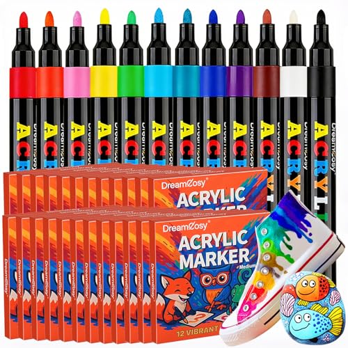 Acrylic Paint Markers, 288 Pack with 12 Colors Medium Tip Acrylic Paint Pens for Painting on Rocks, Canvas, Ceramic, Wood, Glass for Artists and Adults, DIY, Holiday Decorations & Art Supplies - style: 288 Pack