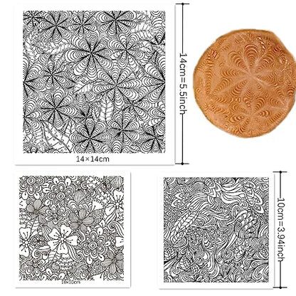 Premium Silicone Texture Stamp Sheets for Polymer Clay Jewelry and Clay Earrings - Set of 3 Floral and Unique Patterns - Easy to Use and Clean (Group 3) - color: Group 3