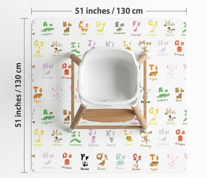 51" Splat Mat for Under High Chair/Arts/Crafts, WOMUMON Baby Washable Spill Mat Waterproof Anti-Slip Floor Splash Mat, Portable Play Mat and Table Cloth - color: Zoo Alphabets