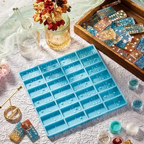 Domino Mold for Resin Domino Mold for Epoxy Candy Clay Chocolate Mould 28 Cavities Silicone Mould Pendant Epoxy Cake Jewelry Making Tool(Classical,Blue) - size: Classical