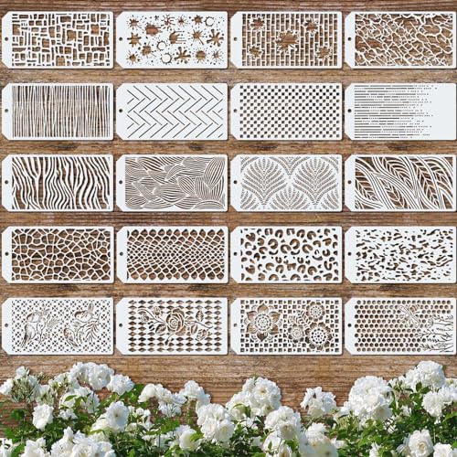 Marspark 20 Pieces Wildflower Stencils for Painting Template Flower Wall Stencils Reusable Spring Templates PET DIY Drawing for Painting on Wood Wall(Irregularity Style) - style: Irregularity Style