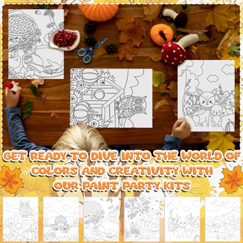 Sherr 75 Pcs Thanksgiving Pre Drawn Painting Canvas Kit for Adults 8 x 10 Inch 15 Set Autumn Pre Painted Canvas Sip and Paint Party Favors Set for Adults Fall Paint Party(Harvest Style) - style: Harvest Style