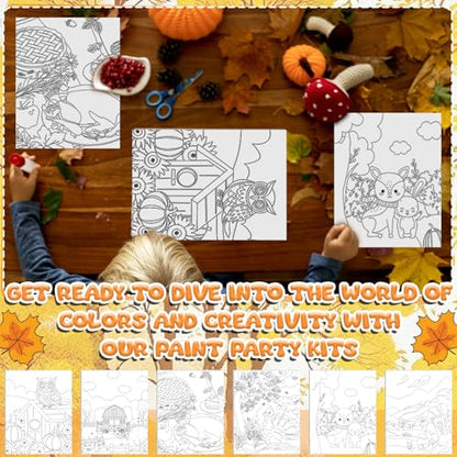 Sherr 75 Pcs Thanksgiving Pre Drawn Painting Canvas Kit for Adults 8 x 10 Inch 15 Set Autumn Pre Painted Canvas Sip and Paint Party Favors Set for Adults Fall Paint Party(Harvest Style) - style: Harvest Style