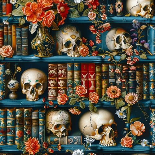 Paint by Numbers Kit for Adults - Bookshelf Adult Paint by Number Kits on Canvas for Beginner, Skull DIY Acrylic Oil Number Painting for Adults, Vintage Library Wall Art Home Decor Gift 16x16 Inch - color: TRTDNF1P101