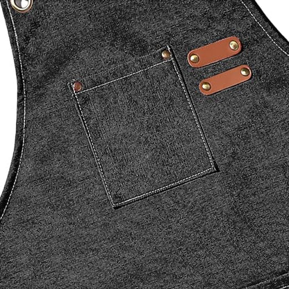 AFUN Aprons for Men Women with Large Pockets, 16-Ounce Cotton Canvas Cross Back Apron - color: Black