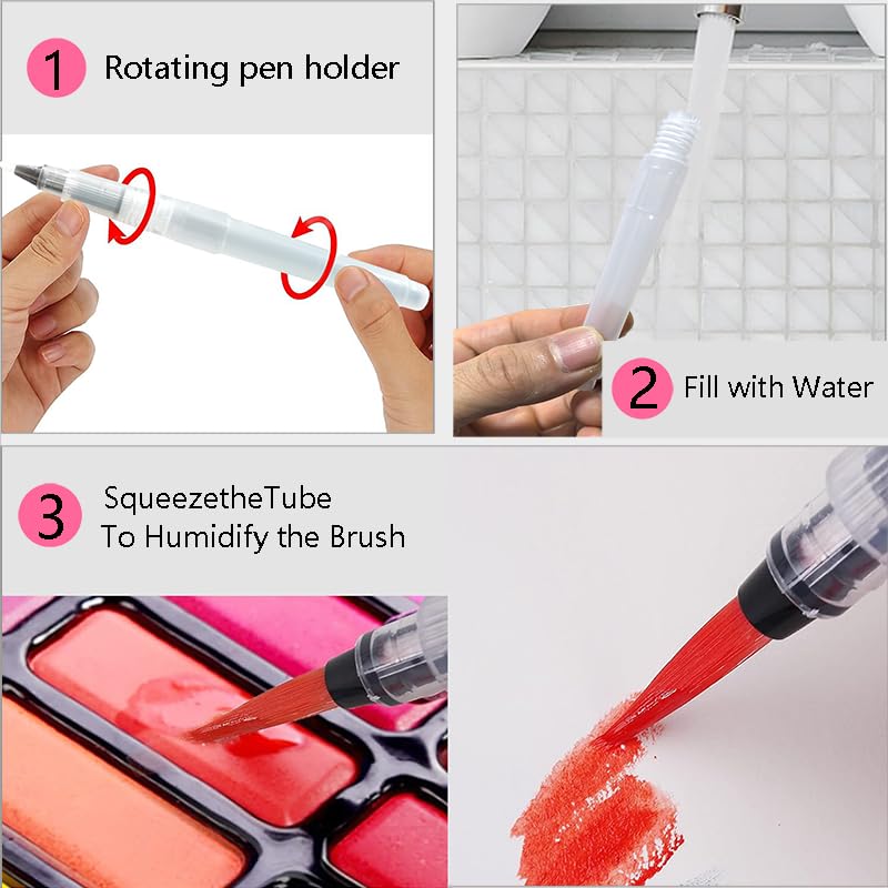 5Pcs/Set Watercolor Brush Pen - Portable Water Brush Pens Easy Refill, Refillable, Washable Nylon Paint Brush, Perfect for Hobbyists, Beginners & Artists, Drawing Painting Art Supplies