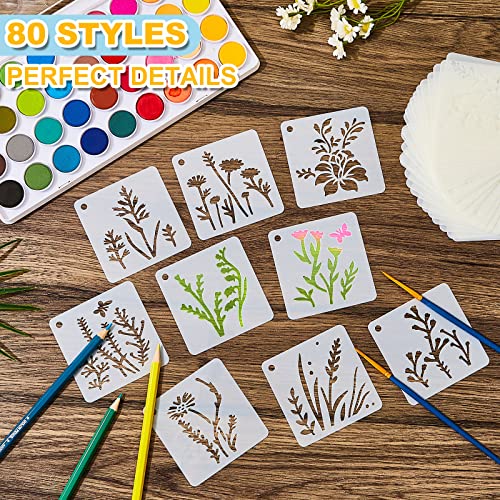 Teling 80 Pcs Flower Stencils Spring Bouquet Painting Stencils Reusable Wildflower Small Botanical Floral for Painting on Wood Wall Canvas Crafts Home Furniture Sign, 3 x 3 Inch - style: Wildflower
