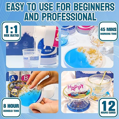 JDiction Epoxy Resin High Gloss 34OZ - 3X Yellowing Resistant Upgrade Formula, Self Leveling Resin and Hardener, Crystal Clear & Bubble Free Coating and Casting Resin for Jewelry, Art, Wood 1:1 Ratio - size: 34 fl oz