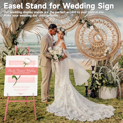Easel Stand for Sign, Heavy Duty Metal Display Easel with Adjustable Chain, 4-Tier Height Art Easel for Painting, Wedding Sign, Posters & Commercial Display - color: Red