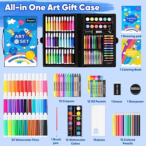 iBayam Art Supplies, 149-Pack Drawing Kit Painting Art Set Art Kits Gifts Box, Arts and Crafts for Kids Girls Boys Adult Artist, with Coloring Book, Crayons, Pastels, Pencils, Watercolor Pens & Cakes - color: Black
