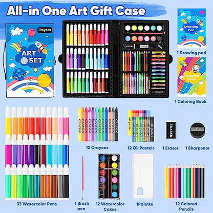 iBayam Art Supplies, 149-Pack Drawing Kit Painting Art Set Art Kits Gifts Box, Arts and Crafts for Kids Girls Boys Adult Artist, with Coloring Book, Crayons, Pastels, Pencils, Watercolor Pens & Cakes - color: Black