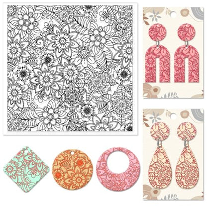 CHGCRAFT Abstract Flowers Geometric Flowers Silicone Texture Stamp Polymer Clay Molds DIY Clay Texture Tools for Clay Pottery Earring Jewelry Making Stamp Engraving Machines, Flower, 5.5x5.5inch - style: Abstract Flowers