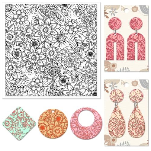 CHGCRAFT Abstract Flowers Geometric Flowers Silicone Texture Stamp Polymer Clay Molds DIY Clay Texture Tools for Clay Pottery Earring Jewelry Making Stamp Engraving Machines, Flower, 5.5x5.5inch - style: Abstract Flowers
