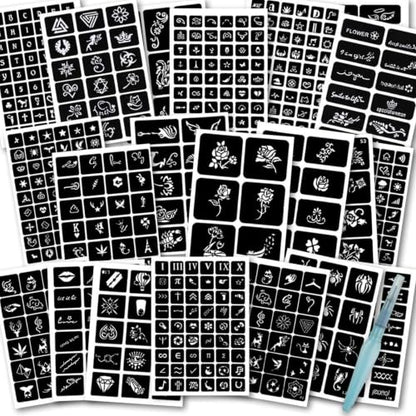 Koogel 524PCS Henna Tattoo Stencil Kit with Pen, Reusable Body Art Templates for Festivals, Parties & Weddings, Perfect DIY Craft Gift for Women, Girls, Kids