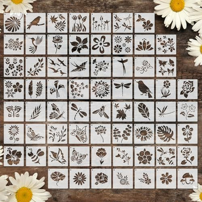 Marspark 72 Pcs Small Stencils for Crafts Reusable 3 Inch Stencils for Painting on Wood DIY Craft Paint Template for Wall Home Decor Card Rock Canvas Drawing Holiday (Flowering Plants) - style: Flowering Plants