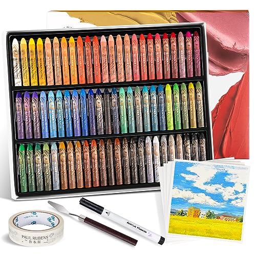 Paul Rubens Oil Pastel Set, Painting Kit, Art Supplies, Includes 72 Brightly Colored Oil Pastels + 1 Palette Knife+ 1 Roll of Masking Tape+ 1 Acrylic Marker + 10 Oil Pastel Paper - style: 72 Colors Kit