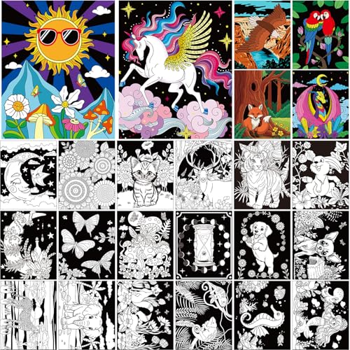 Zhanmai 48 Pack Velvet Coloring Posters Fuzzy Velvet Coloring Posters DIY Crafts for Kids Color Your Own Poster Bulk for Holiday School Home Party Activities (Safari) - style: Safari