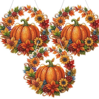 Autumn Harvest Pumpkin Diamond Art Hanging Ornament Kit, DIY Fall Pumpkin Craft with Sunflowers, DIY Diamond Painting Kit – Acrylic Hanging Display, Complete DIY Set with Accessories (3pcs) - color: 3pcs