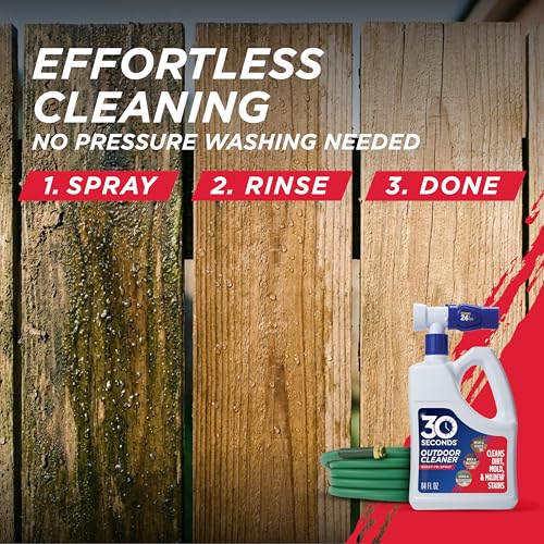 30 SECONDS Outdoor Cleaner 2 Pack with Hose End Sprayer - Cleans Stains from Algae, Mold and Mildew on Vinyl Siding, Deck, Patio, Brick and More - size: 64 Fl Oz (Pack of 2)