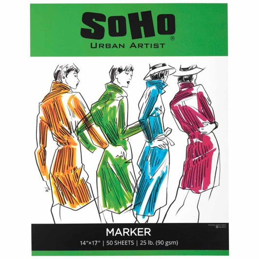 SoHo Marker Paper Pad 14"x17", 50 Sheets - 24 lb (90gsm) Smooth & Heavyweight, Acid-Free, Bleed Resistant Drawing Papers, Ideal for Sketching, Color Blending, Mechanical Pencils - size: 14x17"