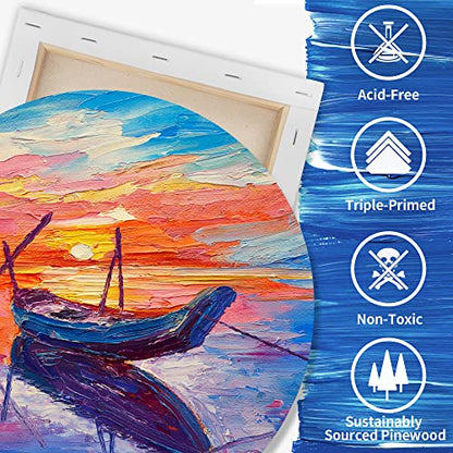 FIXSMITH 24 Pack Stretched Canvases, Multi Pack - 4x4, 5x7, 8x10, 9x12, 11x14, 12x16, Round Canvas 12x12, 8x8 (3 of Each), 100% Cotton, Primed Canvases for Acrylic, Oil, Wet or Dry Art Media… - size: Multipack-24 PK