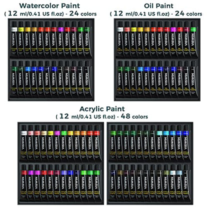 VISWIN Professional All-in-One Art Painting Kit with Aluminum & Beech Wood Easel, 96 Acrylic, Watercolor & Oil Paint Set, Canvas, Painting Set with Complete Art Supplies for Adult, Artist, Beginner