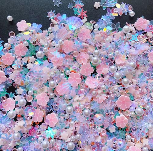 Sequins Holographic Polymer Clay Slices Nail Glitter 3D Holographic Snowflake Shell Butterfly Plum Blossom Nail Sequins Slices Polymer Clay Nail Decals for DIY Nail Decoration (Pink-54) - color: 54-Pink