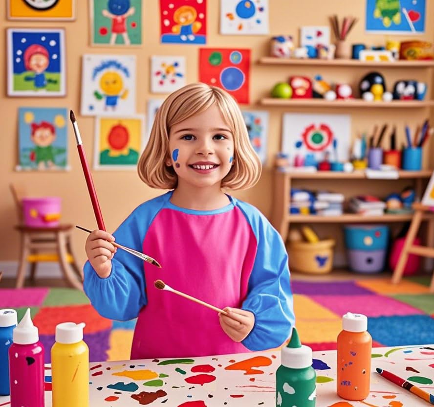 2 Pack Kids Art Smock Waterproof with Long Sleeve and 3 Roomy Pockets Artist Children Aprons for Toddlers Age 3-8 Painting Crafts(Rose Red0 - color: 2 Pack Rose Red
