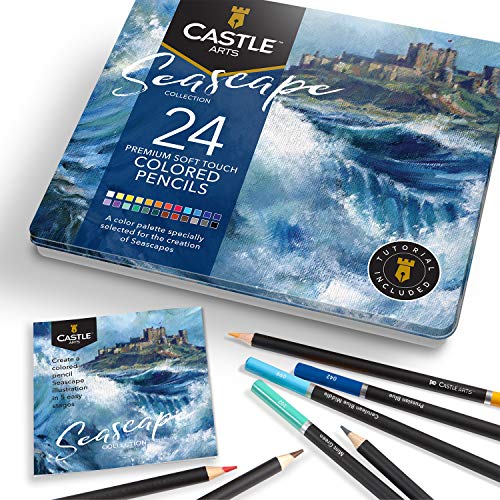 Castle Art Supplies 24 Seascape Coloured Pencils Set for Adults Artists | Ideal Sketching Colouring Drawing Quality Smooth Cores | Superior Blending & Layering Performance Achieving Results - color: Seascape