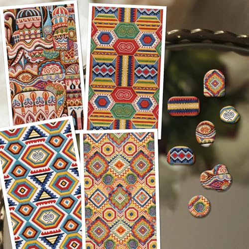 OLYCRAFT 24Pcs Ethnic Patterns Clay Transfer Paper 4 Design Colorful Transfers Paper for Polymer Embroidery Pattern Polymer Clay Transfer Sheets Small Ceramic Decal for Clays Earrings Jewelry Making - color: Ethnic