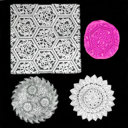 Premium Silicone Texture Stamp Sheets for Polymer Clay Jewelry and Clay Earrings - Set of 3 Floral and Unique Patterns - Easy to Use and Clean (Group 4) - color: Group 4