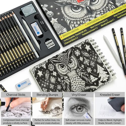 MARTCOLOR Drawing Sketching Pencil Set, 26 Pieces, Graphite Pencils (14B-4H), Charcoal Pencils, Charcoal Sticks, Blending Stump, Eraser, Sharpeners, Artist Pencils for Beginners & Pro Artists