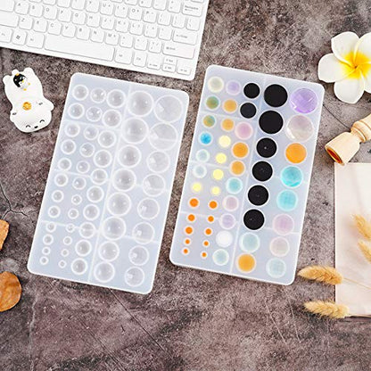 2 Pcs Cabochon Gem Silicone Mold, Clear Round Silicone Mold for Making Earrings Jewelry Making Crafting Projects(Large) - color: round-large